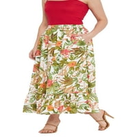 Ženske midi suknje duge cvjetne a-line ispisane dame za ljeto, zeleno