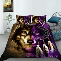 Kompletni poklopac komplet Cool Wolf i sanjač za hvatanje snova tiskani dekor Poliesterski posteljini