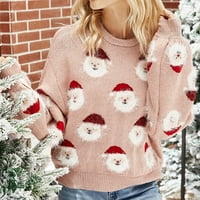 Ženski povremeni božićni džemperi Smiješni Xmas Santa Jacquard pleteni pulover vrhovi dugih rukava Crewneck