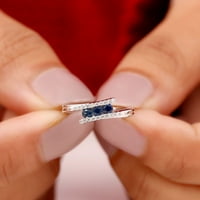 Plavi safir tri kamenog prstena s dijamantom za žene, 14k bijelo zlato, SAD 12.50
