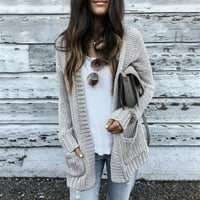 Hanzidakd ženski kardigan džemperi jesen i zimski dugi rukav šifon čvrsti kardigan džemperi sivi l