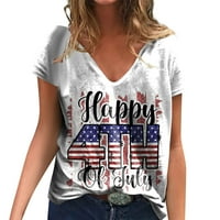 Ženski ljetni vrhovi Ležerni modni kratki rukav V rect majica Velika američka zastava tiskana gornja