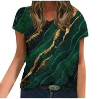 Ženske vrhove Dressy Ležerne modne ljetne V-izrez Kratki rukav Ispis Ležerne majica Bluza Green S