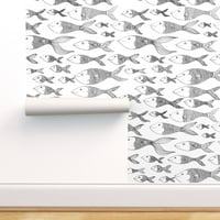 Pozadina komercijalnih razreda 27FT 2FT - Doodle Fish Crno bijela školska linija crtanje skiciranje