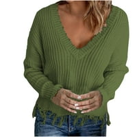 LILGIUY ženske ležerne pulover s dugim rukavima V-izrezom ruched pulover bluza, vojska zelena, 6 zimska