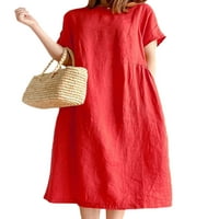 Paille Dame Midi haljina Džepna ljetna plaža Sundress Solid Color Swing haljine prozračne zabave crveno