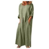 Atinetok ženske haljine Vintage pamuk posteljina plus veličina gumba Up Maxi haljine sa džepnim formalnim