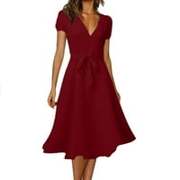 Ljetne haljine za žene duboko V izrez cvjetni haljina kratki rukav visok struk vezana za kratka haljinska