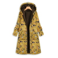 Guvpev ženska vintage tiskana pamučna jakna s jaknom sa kapuljačom duge baršunaste jakne - žuti s