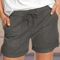 Kratke hlače za žene Ležerne prilike ljetni ženski klasik-fit pleteni povlačenje kratkih, siva l