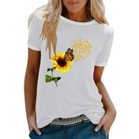 Drpglely majice za žene modni ležerni print O-izrez Labavi majica kratkih rukava Top bluza pulover bijeli