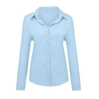 Charella ženska modna labava bluza s dugim rukavima V-izrez casual pulover vrhovi bluze plavi, xxxl