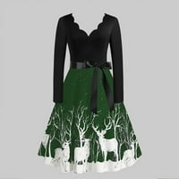 Hanas Božić iz 1950-ih Vintage haljine za žene Mekani lijepi V-izrez, haljina prilagođena koži Kućni vrtni fit visokog struka Green, 3xl