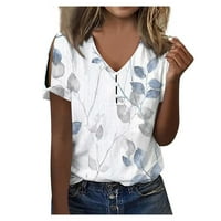 Bluza kratki rukav casual grafički otisci Ljetni V-izrez za žene svijetlo plava 5xl