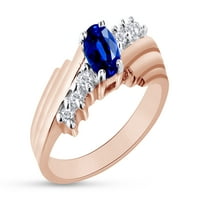 Ovalni oblik Prirodni dijamant i simulirani plavi safir u 14K ružičastog zlata preko sterlinga srebrne
