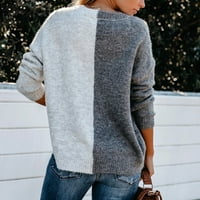 Popust ženski jeseni modni vrhovi pleteni džemper okrugli vrat pulover u boji blok košulja labava fit