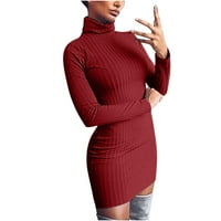 Ikevan ženske dugih rukava džemper s dugim rukavima, haljina za pulover Turtleneck Crvena 10