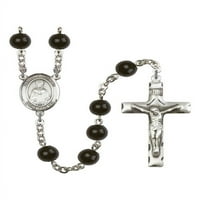 St. Winifred of Wales srebrna kružna krunica crne perle Crucifi Veličina medaljine šarm