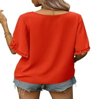 Ženska casual obična okrugla vrat Top lakat-duljine narančaste bluze m