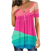 Aoksee bluze za žene Ljeto u boji blokiranja u boji, džemper sa kratkim rukavima Top Pink