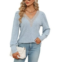 Dianli Ljeto Ženski vrhovi dugih rukava ženska labava pletena pit traka čipkasti patchwork bluza prugasti