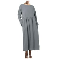 Maxi haljina za žene Ženske čvrste dugih rukava maxi džepovi maxi labav bagegy kaftan duga haljina siva