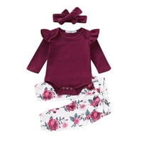 Fanvereka novorođene dječje odijelo ruffled s dugim rukavima s dugim rukavima cvjetne kravate hlače