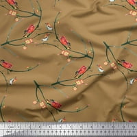 Soimoi Brown Pamuk Poplin tkanina podružnica, cvjetni i američki robin ptica otisak šivaći tkaninu BTY