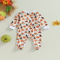 Biayxms Newborn Baby Girls Boys Foothies Rompers Halloween Odjeća bundeve Print dugih rukava Jumpsuits