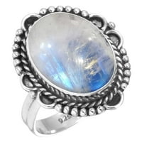 Sterling srebrni prsten za žene - Tinejdžeri Bijeli prirodni duginski moonstone dragulja Srebrni prsten