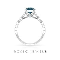 Jewels Rosec - 2. CT London Blue Topaz Solitaire Prsten sa dijamantskim naglaskom za žene, srebrna srebra,