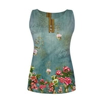 Ženska modna vintage cvjetni print okrugli vrat bez rukava casual tank majica gornji plavi l