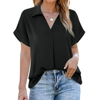 Mnjin Ljetne majice Žene Vrhovi Žene Svečane ležerne majica s kratkim rukavima V izrez Fold bluza Ogrlica