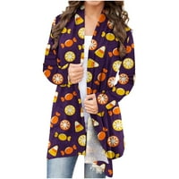 Ikevan ženski kaput s dugim rukavima Kardigan od tiskane košulje Halloween Purple 6