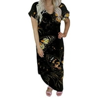 Haljine za žene Long V izrez Comtable Short rukav tiskani labavi dulci Sunce Summer Midi Duljina haljina