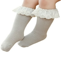 Jesenske zimske djevojke čvrste boje pletene čarape Srednje cijevi čarape s čipkom