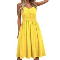 Ženska haljina za čišćenje Žene trendovi Ljetni morsko morsko morsko sredstvo bez rukava bez rukava, pune rubljene haljine žute m