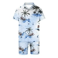 Yanhoo MENS Havajski majice set ljetne plažom Outfits Dugme Isključivanje kratkih kratkih kratkih rukava