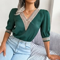 Yyeselk majica s kratkim rukavima za žene labav vrh Gruipure čipka V izrez bluza Čvrsta ležerna elegantna