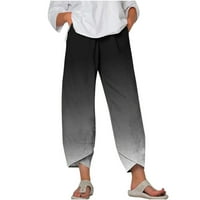 Ženske posteljine hlače Ljeto Capris Hlače visokog struka gradijent široki džepovi za noge Cinch donja
