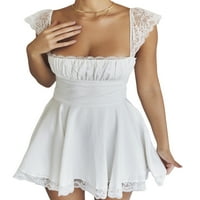 Ženski ljetni vintage čipka kratka haljina bijeli kratki rukav Carg Carlar Ruched Bust Flowy A-line