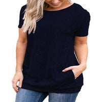 Voguele Women Majica Solid Color Tee kratki rukav majica Loungeward Pulover Loove Tunic Bluza crna 7xl