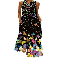 WRCNOTE Women Custor Haljina bez rukava Summer Beach Sundress cvjetni print Long Maxi haljine Party Loose V izrez Style z l