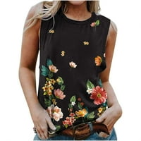 Floralni vrhovi cisterne za žene Summer Crewneck T košulje Cvjetni printira bez rukava bez rukava za