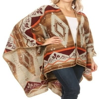 Sakkas Lupe Womens Reverzibilni Poncho Wrap Cape šal džemper Cardigan uzorak - Aztec Brown - jedna veličina