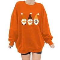Daacket Božićne dukseri za žene Slatka jelena ispisana Crewneck Grafički pulover Buffele dugih rukava Plaid narandže xl
