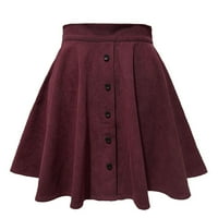 Ženske suknje Dama Solid Corduroy Jesen Zimska suknja Modni slatki jednobojni gumb Visoka struk kišobranska