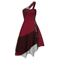 Clearsance Ljetne haljine za žene asimetrična casual čvrsta rukava bez rukava jedna ramena haljina crvena