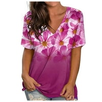 Scyoekwg Trendy Ženska odjeća kratki rukav V-izrez T majice Classic cvjetni grafički ljetni vrhovi kauzalni