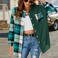 Ženski dugi rukav patchwork plaćene majice Flannel rever gumb dolje na dvostruke kapute za jaknu na
